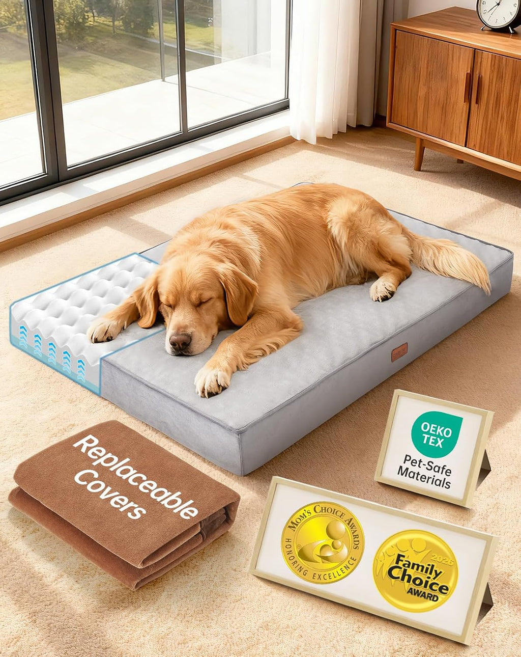 OhGeni Orthopedic Large Dog Bed with Two Covers, 41 inch-XL(Gray+Brown)