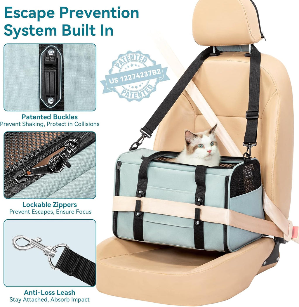 PETSFIT Cat Carrier Soft with Patented Safety Buckles, Safe for Car Travel