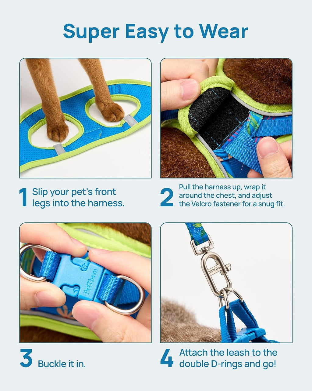 PetThem Upgraded Cat Harness and Leash Set - Step-in Escape Proof Adjustable Cat Harness, Comfortable Soft Lightweight, Reflective Harness for Walking, Travel, Camping (Hawaii Green, XS)