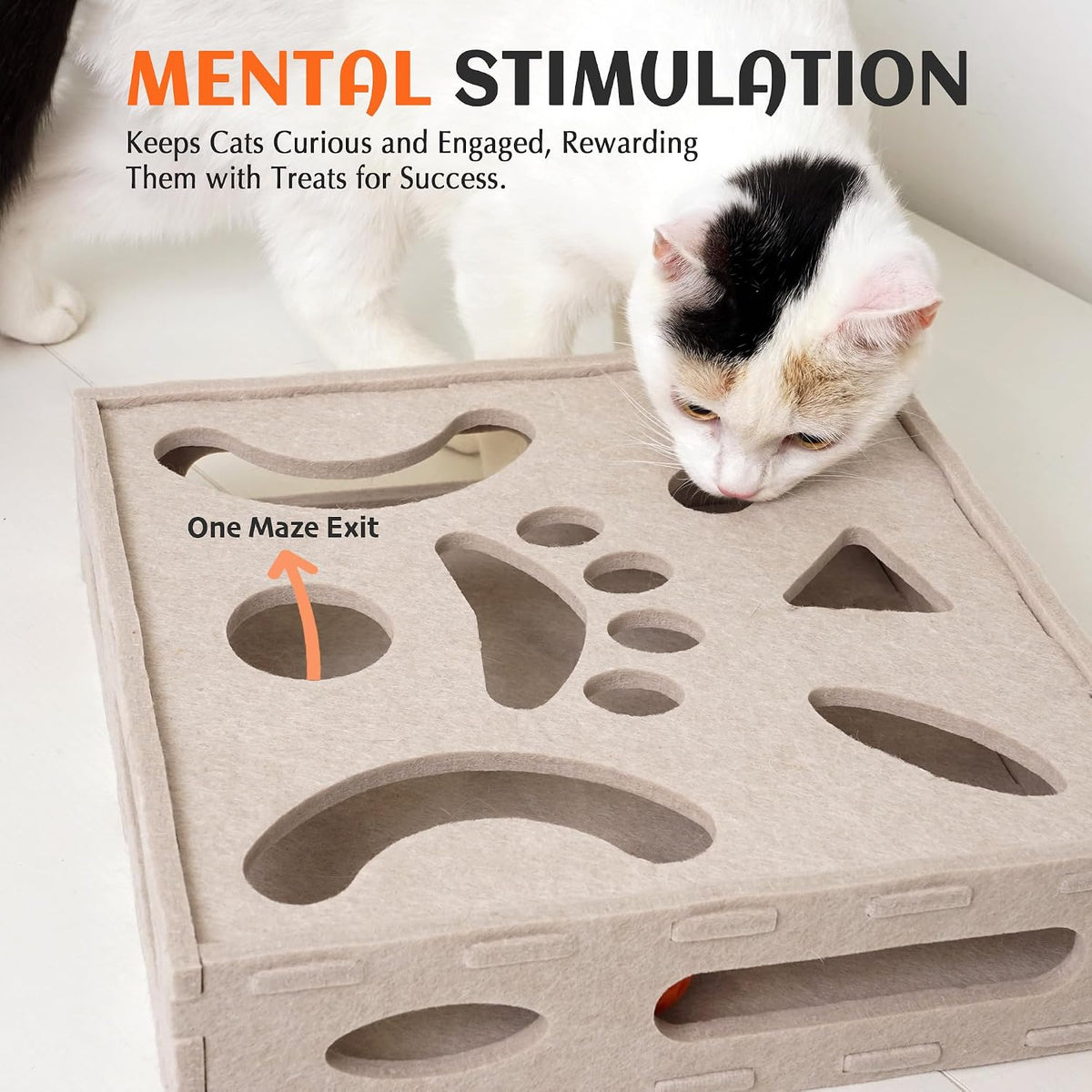 PETKARAY Felt Cat Puzzle Toy, Interactive Cat Toys for Indoor Cats, Interactive Maze for Kitten Felt Puzzle Box with Ball, Beige