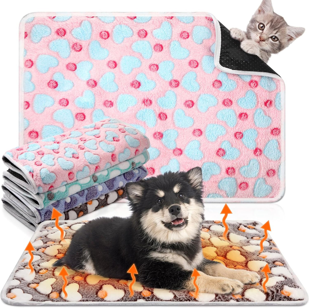 4 Pack Self Heating Cat Pad Self Warming Dog Mat, Heart, 20 x 28 Inch