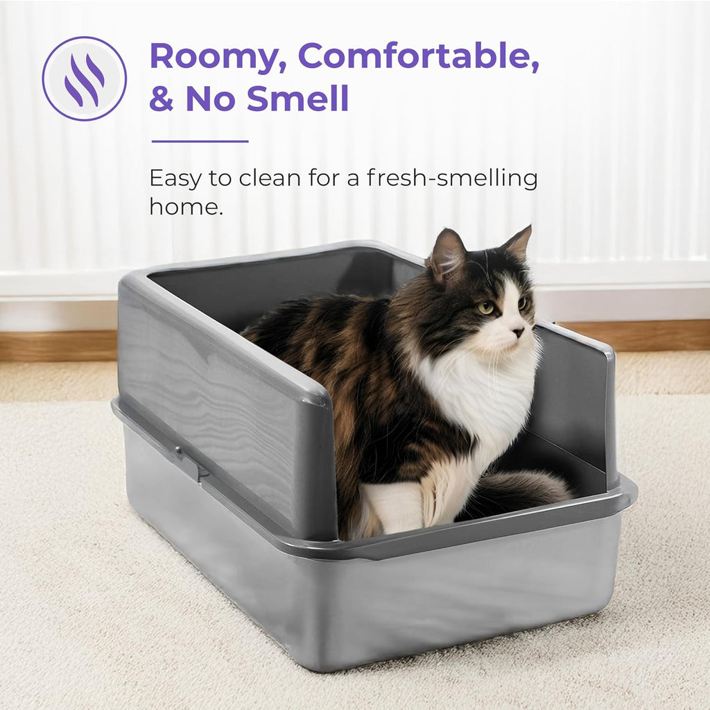 iPrimio Stainless Steel Cat Litter Box, Medium 20" x 14.2" with Enclosure | Rust Proof Steel Pan With a 6 Inch Detachable Enclosure | Steel Never Absorbs Odor, Stains or Bacteria
