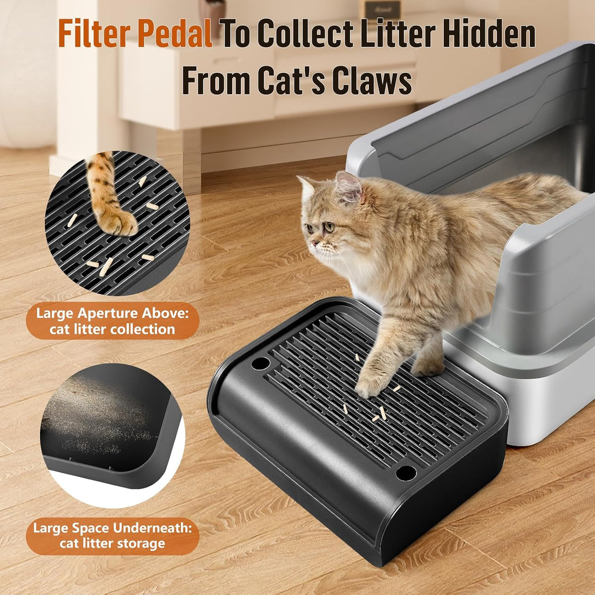 Cat Step for Litter Box, Litter Box Ramp with Filter Function, Black
