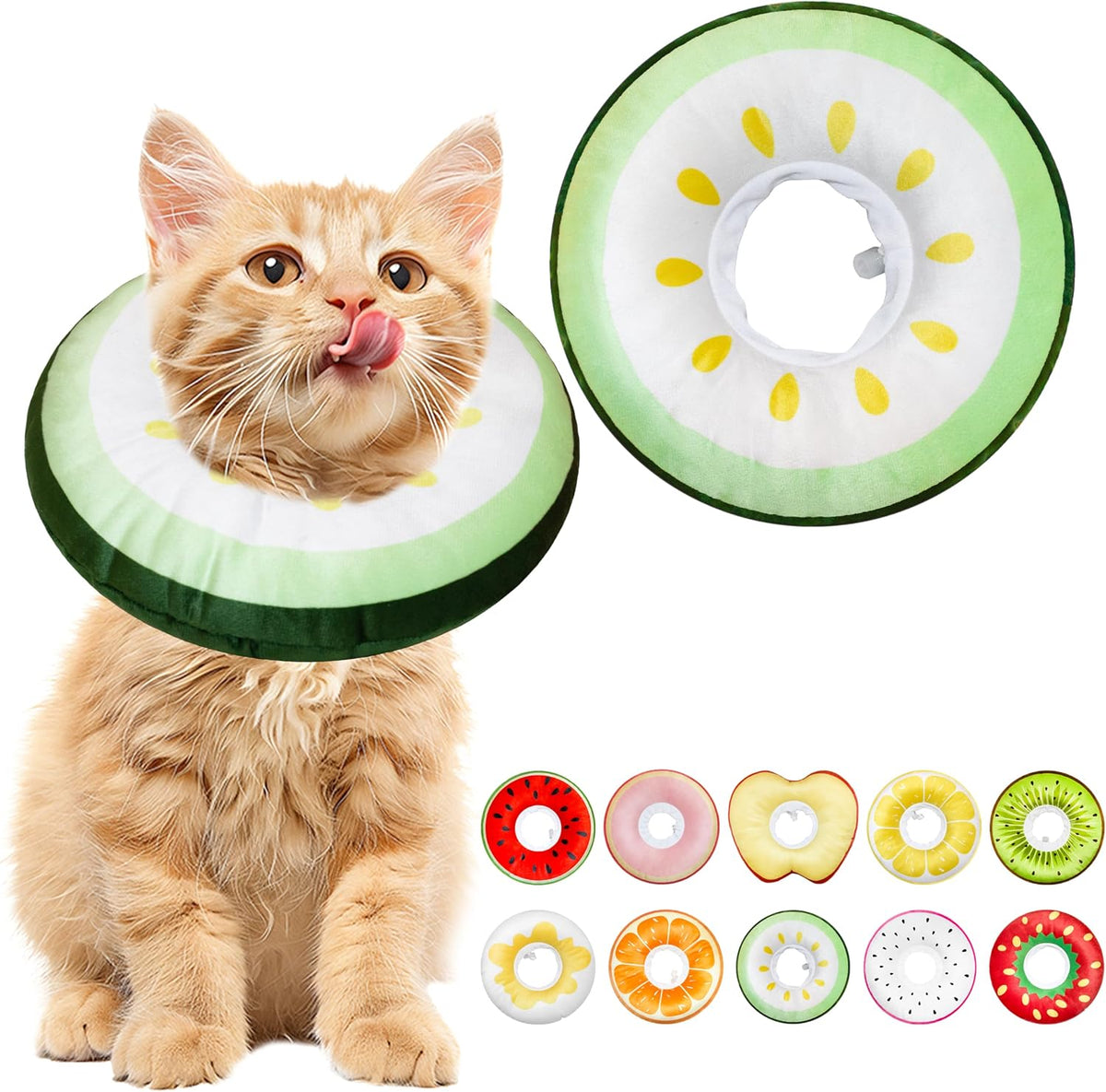 Cat Cone Collar Soft, Adjustable Cat Recovery Cone (Cucumber, S)