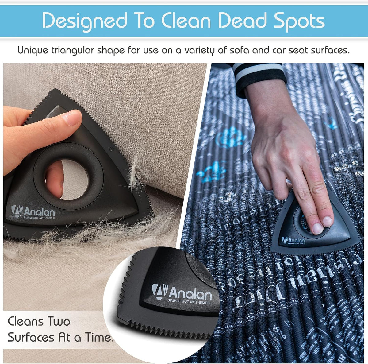 Mini Pet Hair Remover for Car Detailing Dog Hair Tool Brush(Black) | Deep Cleaning, Reusable Rubber, Gentle on Fabrics, Triangle Design For Car Interiors, Couch, Rugs, Carpet, Mats & Furniture 