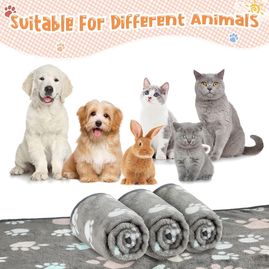 Tatuo 4 Pcs Fleece Dog Blankets for Puppy Cat, Dark Gray, 24 x 16 in, Paw