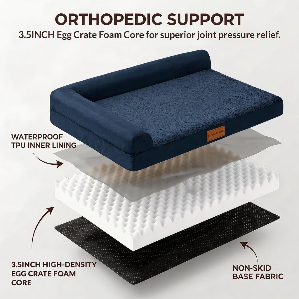 Patas Lague Orthopedic Large Dog Bed Washable Pet Sofa Bed 42X28 Navy Blue