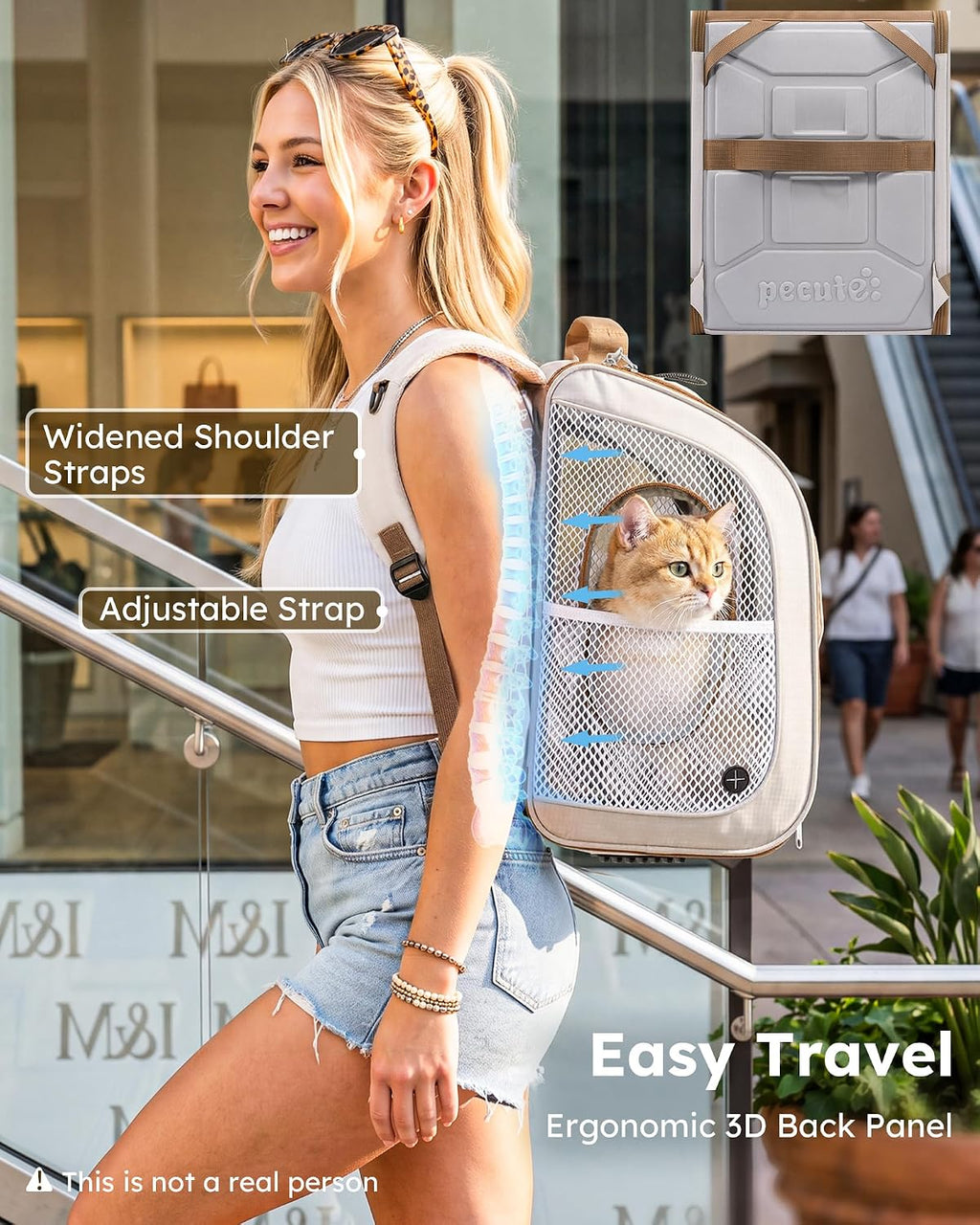 Pecute Cat Backpack Carrier, Spacious & Breathable Pet Backpack, Khaki