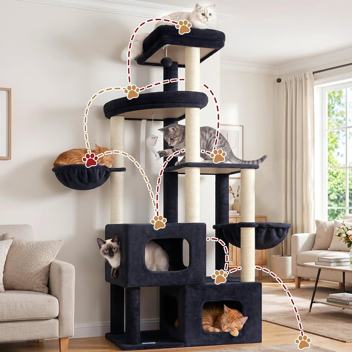 Gitelsnour 71'' Heavy Duty Cat Tree Tower with 2 Large Cat Condo, GCT801G