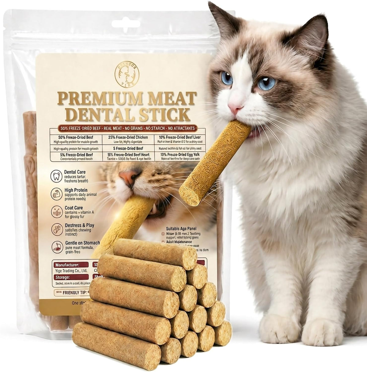 Freeze Dried Cat Chew Sticks Kitten Beef Treats No Grass 15pcs