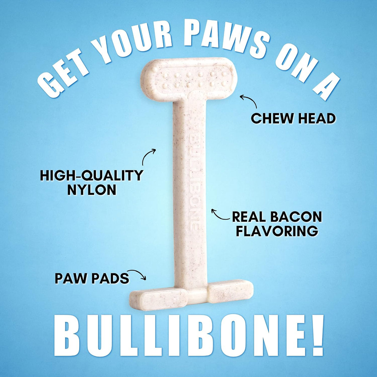 Bullibone Nylon Dog Chew Toy for Aggressive Chewers - Dental Hygiene Bone with Bacon Flavor, Durable Tough Chew Toys for Extra Large Dogs, Indestructible Dog Bone - 2 Pack