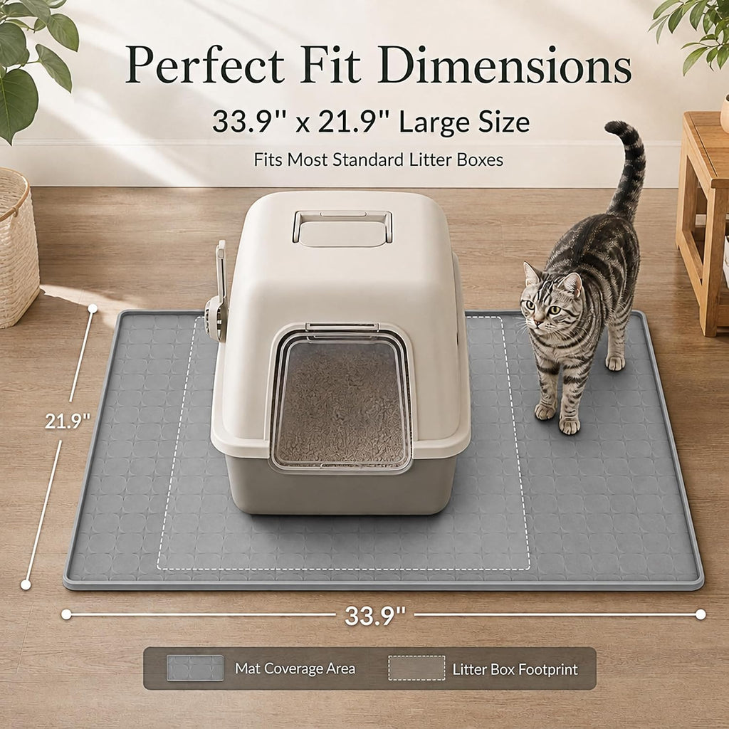 Silicone Cat Litter Mat, Large Waterproof,33.9 x 21.9 in,Grey