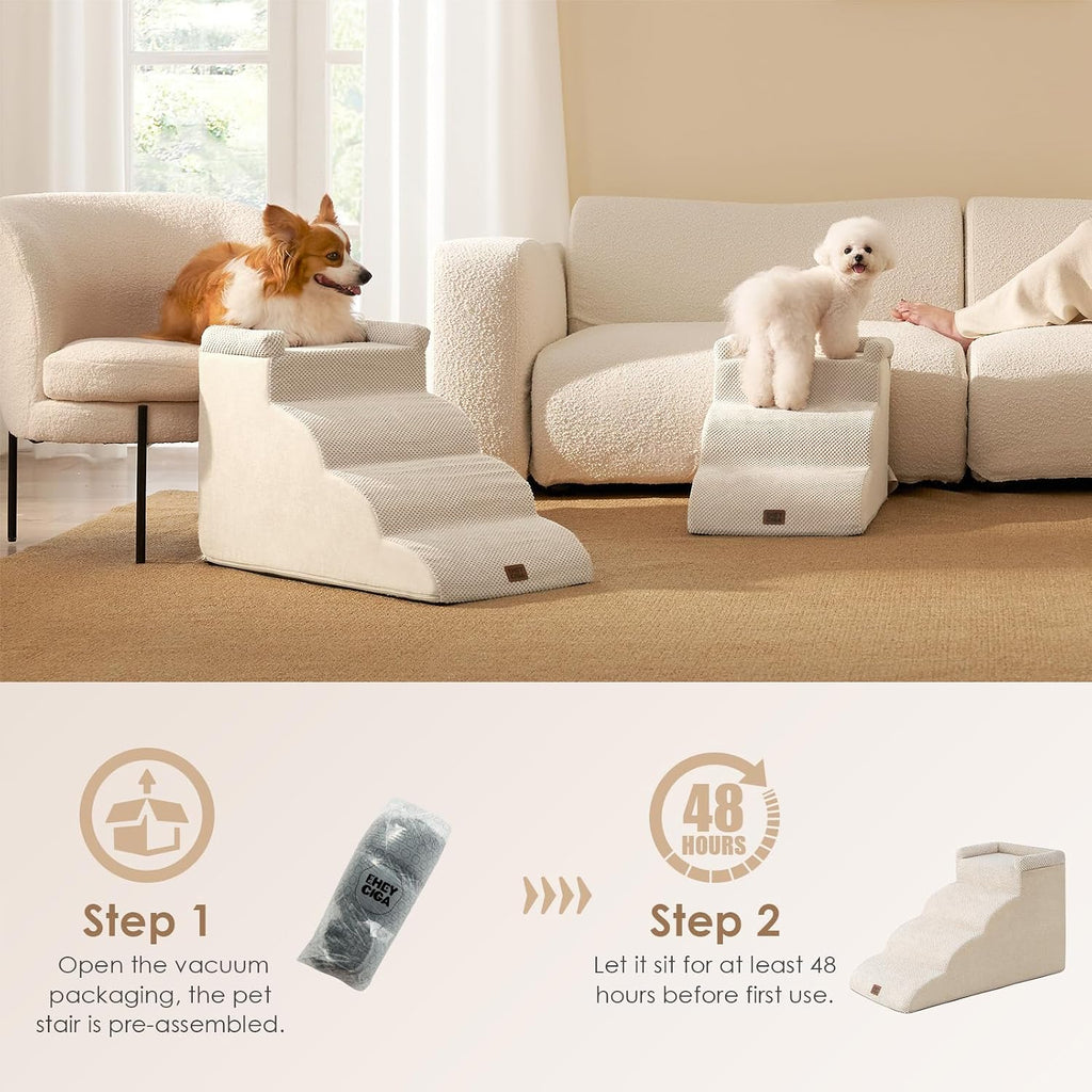 EHEYCIGA 4-Step Curved Dog Stairs for Beds 17.6" H, Beige