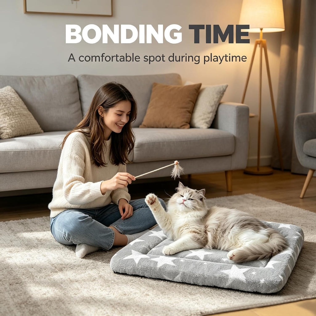 Dog Bed Mat – Soft & Comfortable Dog Kennel Pad for Crate – Durable Crate Bed & Mat for Dogs & Cats – Ideal for Crate, Kennel, and Home Use (Big&Little Stars Grey, XS(18"*14"*1.5"))
