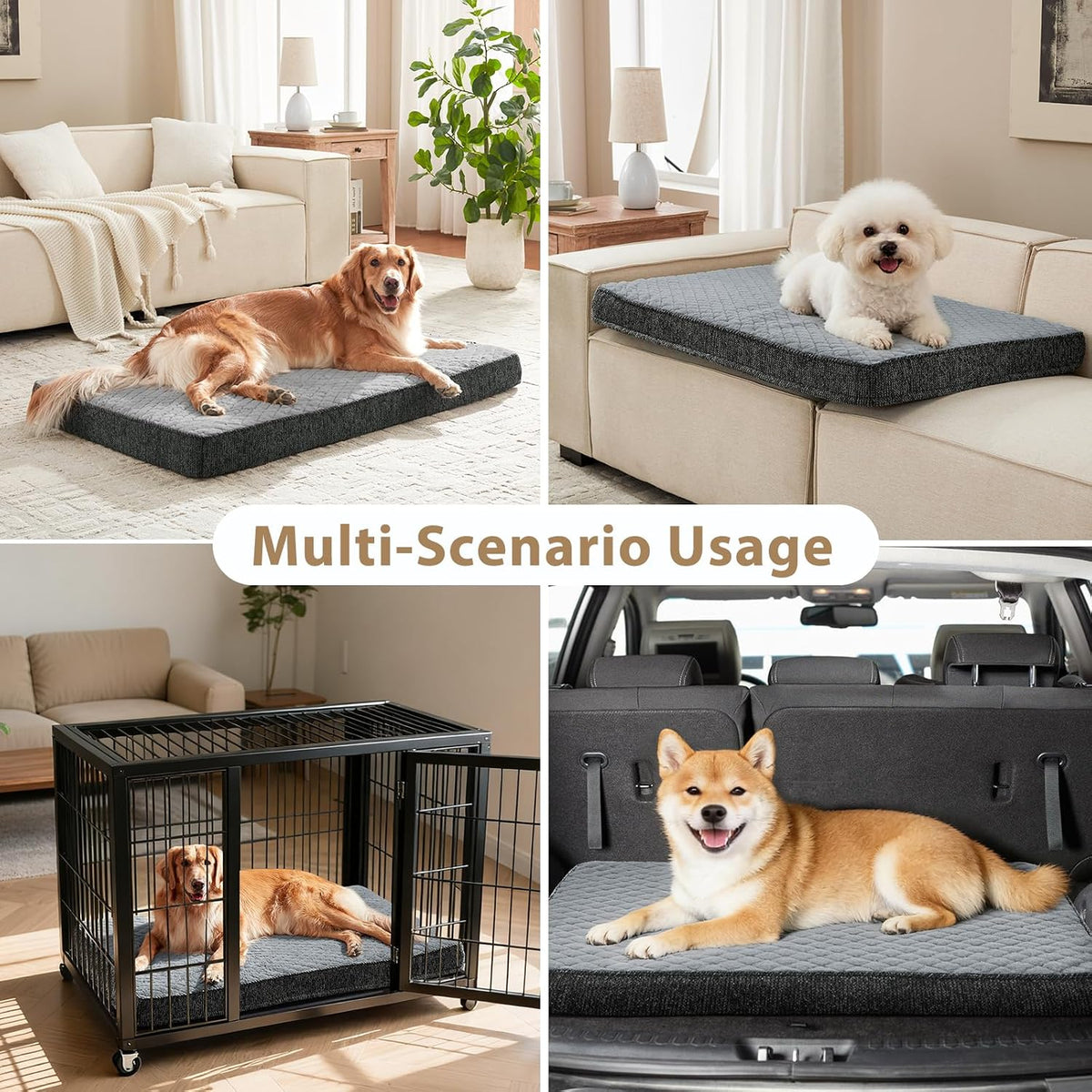 JOEJOY Orthopedic Dog Bed for Extra Large Dogs, Washable Dog Crate Bed Large Sized with Removable Cover, Egg Memory Foam Big Pet Beds, Light Grey, 47"x29"