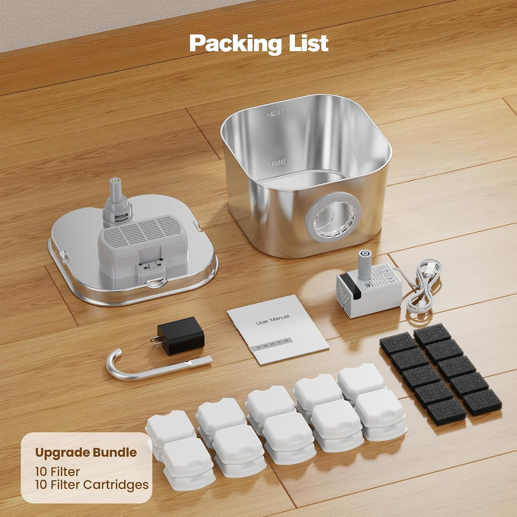 Cat Water Fountain Stainless Steel: Pet Fountains with 10 Packs Filters