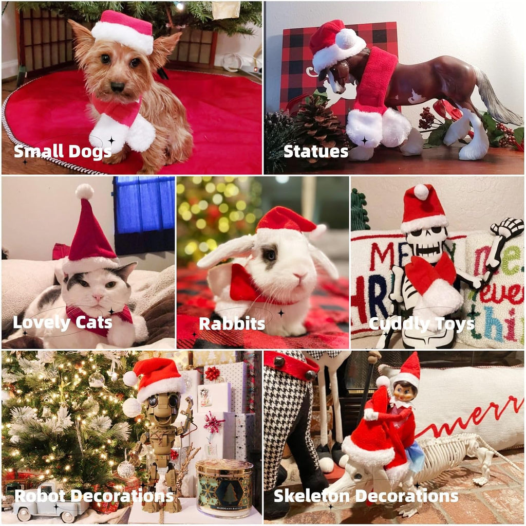 NAMSAN Pet Christmas Costume for Cats Small Dogs Rabbits, Santa Cat Hat with Red Scarf, Small Dog Xmas Hat Scarves, Red Christmas Cat Outfit for Holiday Party Cosplay Statue Decoration