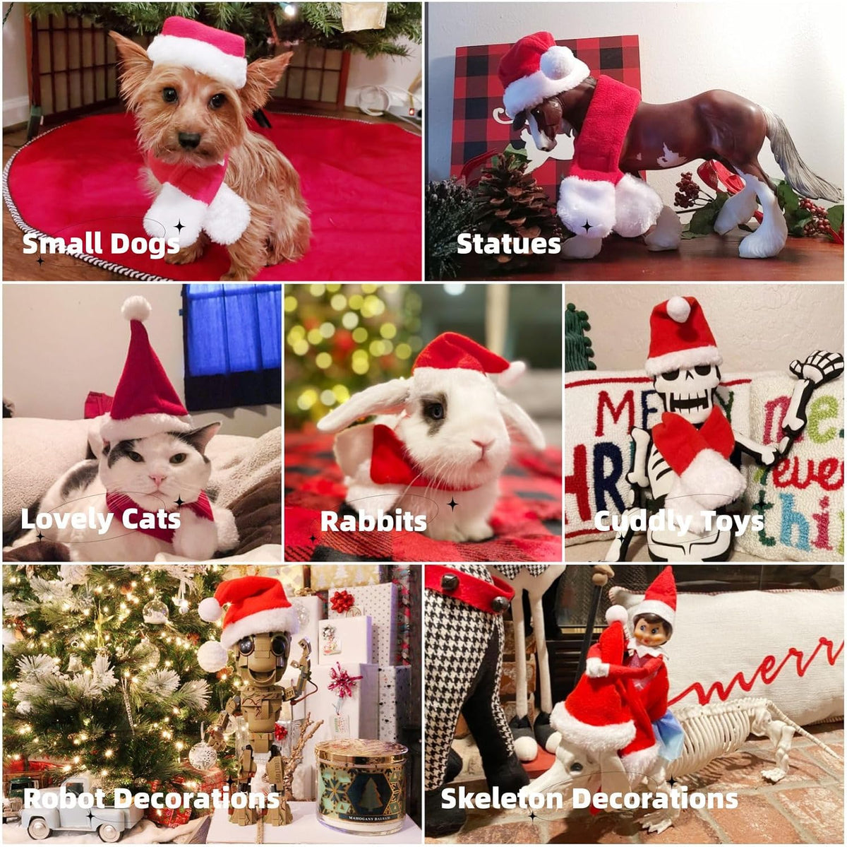 NAMSAN Pet Christmas Costume for Cats Small Dogs Rabbits, Santa Cat Hat with Red Scarf, Small Dog Xmas Hat Scarves, Red Christmas Cat Outfit for Holiday Party Cosplay Statue Decoration