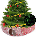 Cat Tunnel Christmas Tree Skirt 3 ft x 3 ft x 10 Inch Cat Bed Donut Cave Indoor Fluffy Circular with Mat and Ball Playground Toys for Festive Kitten Puppy Ferret Rabbit(Red,Elk)