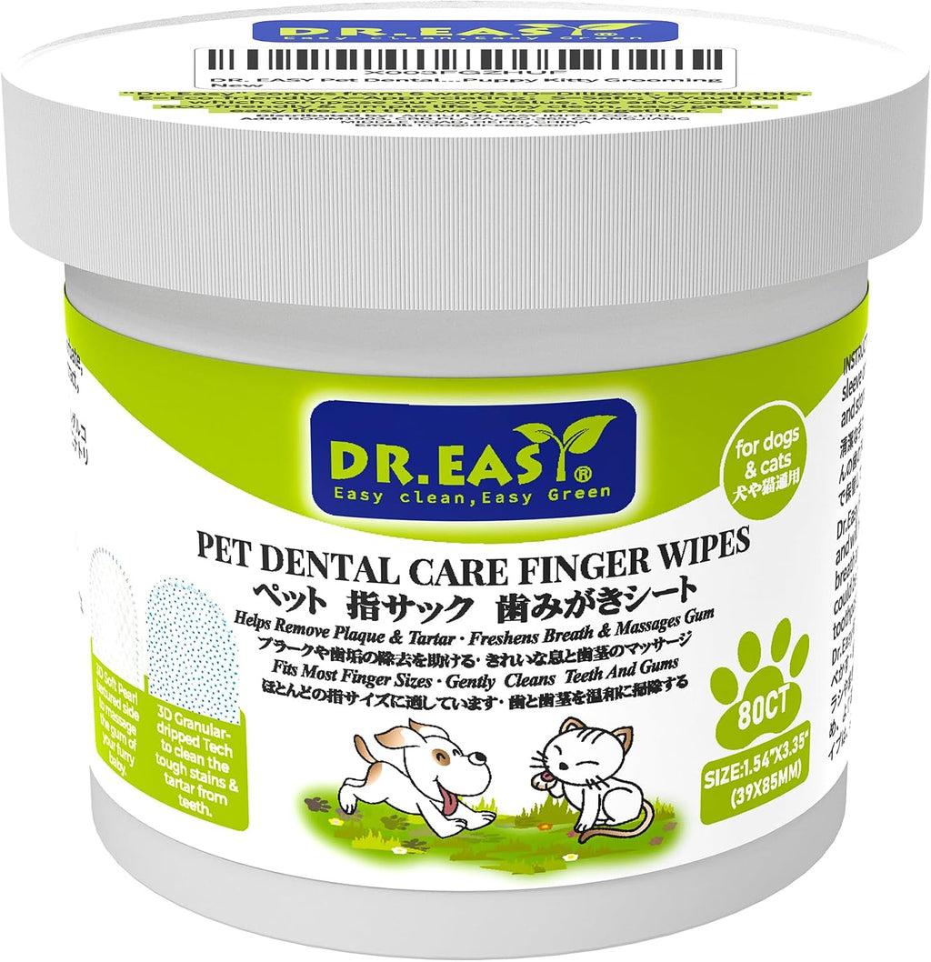 DR.EASY Upgraded Blue Dot Breath Freshener Dental Finger Wipes 80ct for Dog & Cat,Cleaning Pet Teeth Smoothly,Help Wipe Away Plaque&Tartar, No Added Harsh Chemicals No Brush Formula