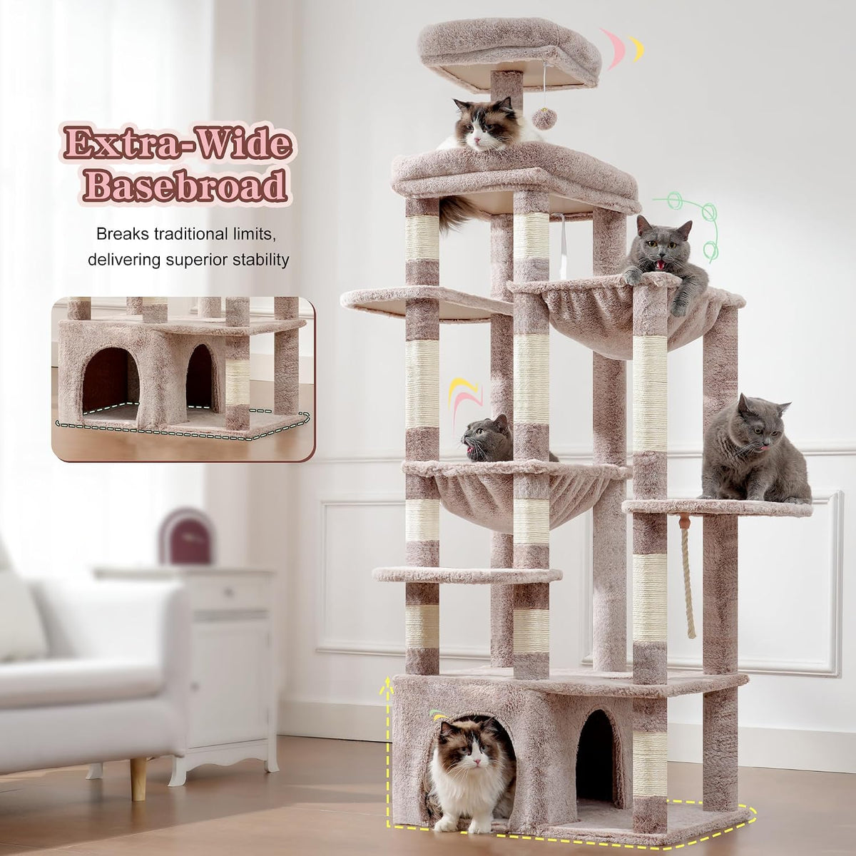 Heybly Cat Tree, 71-Inch Tall Cat Tower for Large Maine Coon Cats HCT037MU