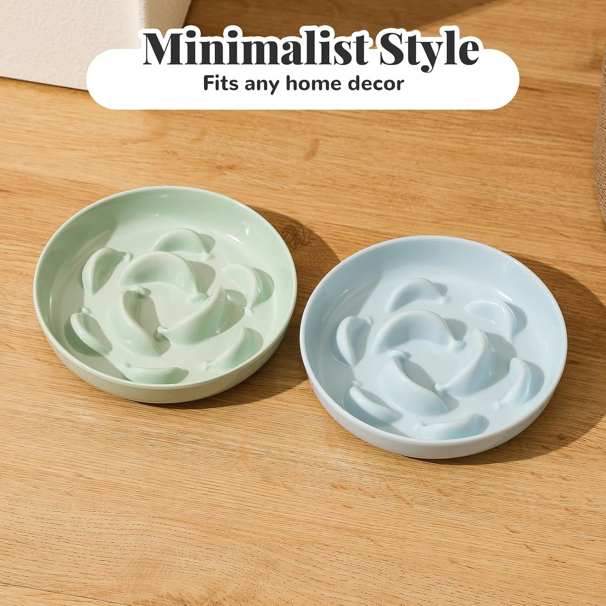 Melamine Cat Slow Feeder Bowl - Pastel Series Cat Plate for Dry and Wet Food - Cute Maze Feeder Dish for Healthy Eating - Dishwasher Safe - 6.3''W x 1.2''H - 7 OZ - Pale Blue