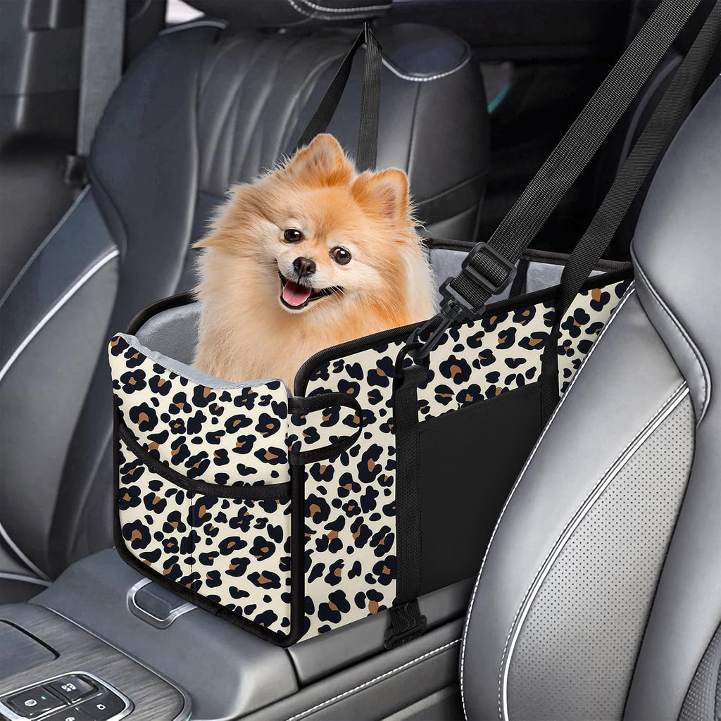 Portable Dog Car Seat for Small Dogs, Puppy Car Seat, Leopard