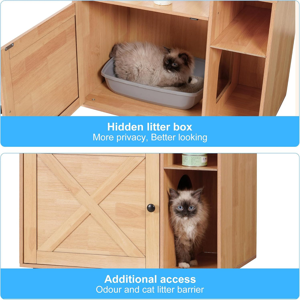 Hey-brother Cat Tree Tower, Wooden Litter Box Enclosure and Condo, MPJ115WB