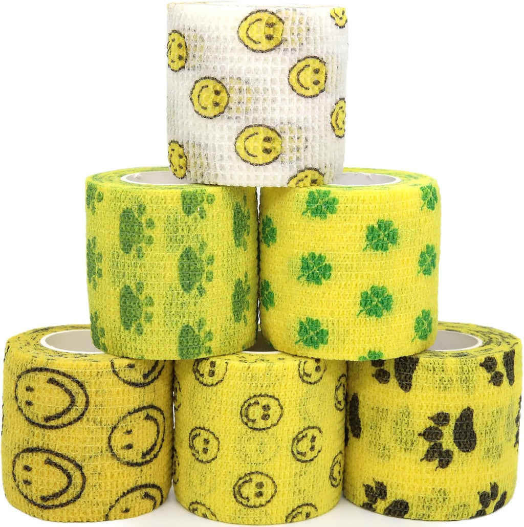 Self Adhesive Bandage Wrap Animal Cohesive Bandage Self Adherent Wrap First Aid Tape for Dogs Cats Horses Birds & Wrist Healing Ankle Sprain (2 Inch Sunshine Set 6 Rolls)