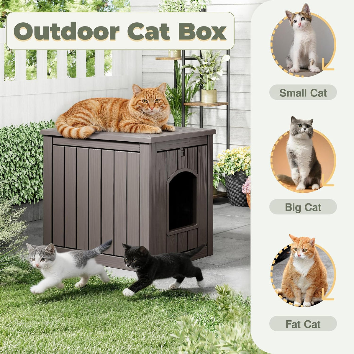 Cat Litter Box Enclosure, Enclosed Cat Litter Box Raised Floor, Openable Front Door Outdoor Cat House Weatherproof, Easy to Clean, Grey