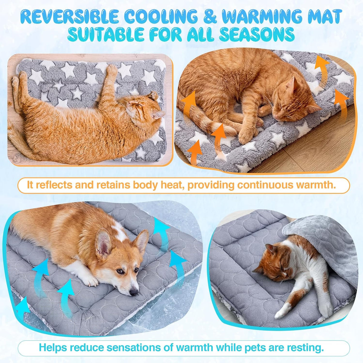 VitalCozy 2 Pcs 14" X 21" Self Warming Cat Pet Mat, Star, Gray