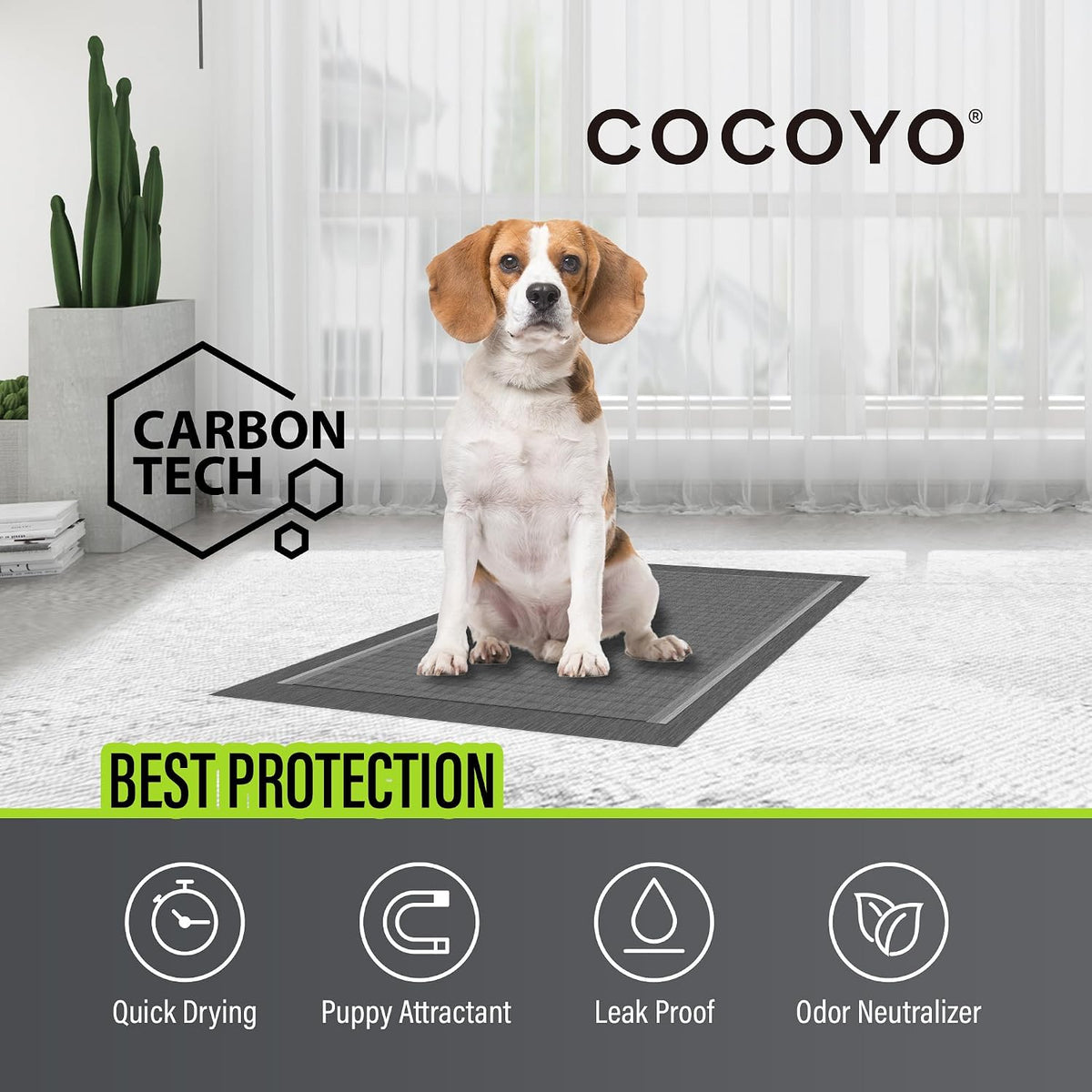COCOYO Charcoal Dog Pee Pads, Dog Training Pads Giant Size, 35“x40” 30Count | XXL, Disposable Urine Bed Pads for Odor-Control, Training Liners for Housebreaking