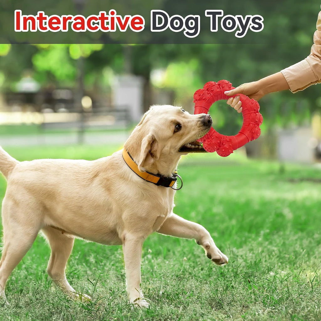 Indestructible Dog Chew Toys for Aggressive Chewers, Super Chewer Toys for Medium Large Dogs, Interactive Ring Toy, Heavy Duty Teething Toys