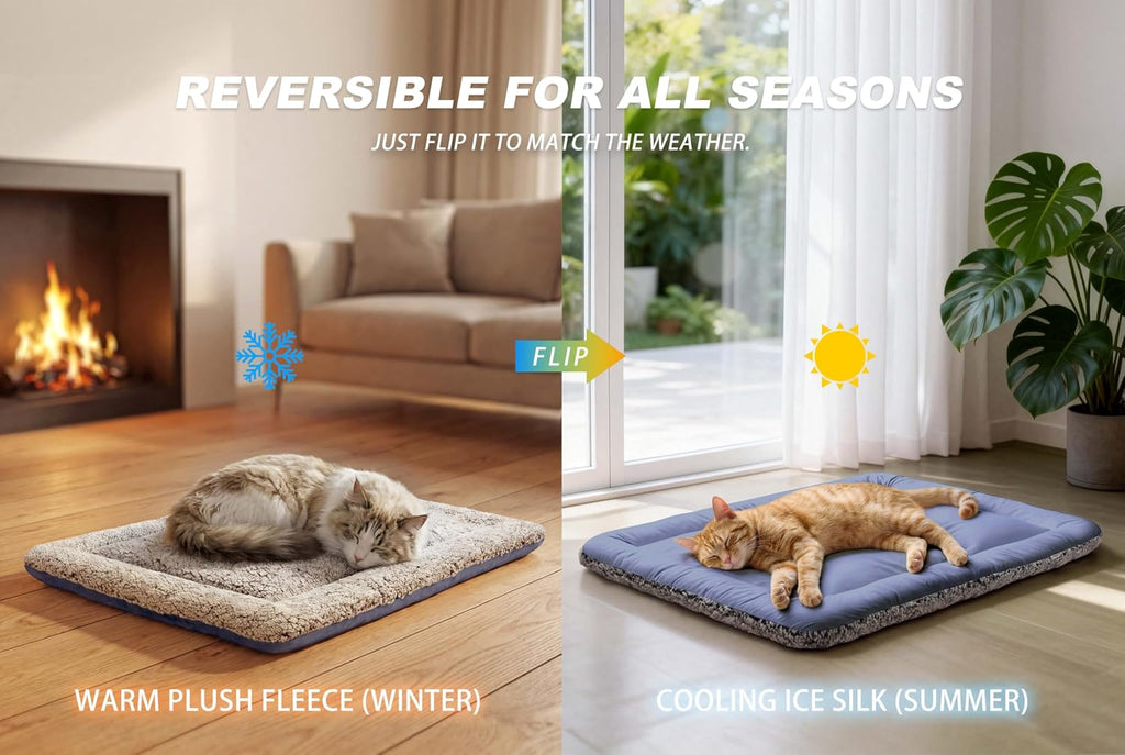 Self Warming Cat Bed, Reversible Self Heating Cat Pad, Dark Blue, 18x24 In