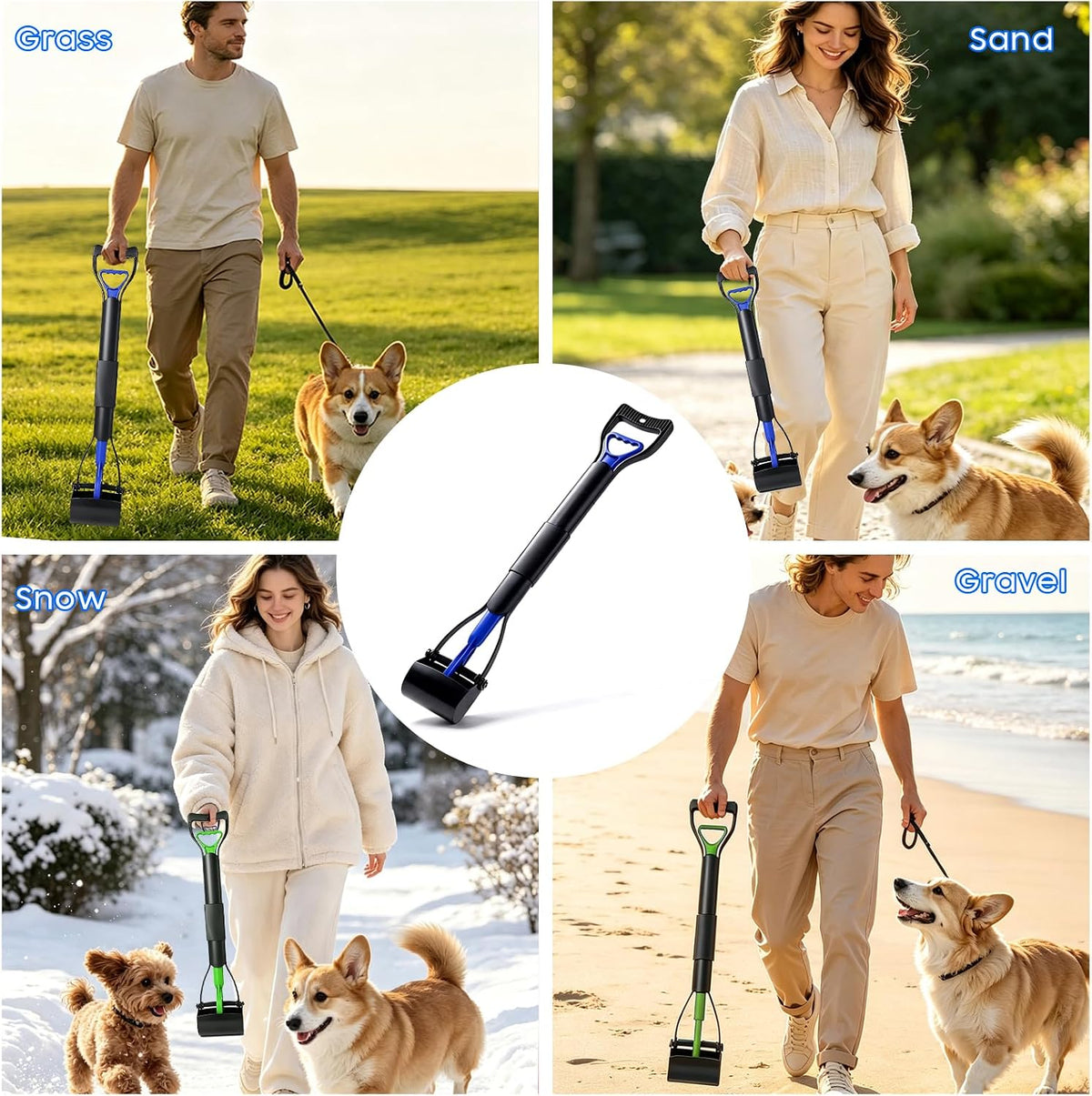 27.56" Pooper Scooper for Dogs, Foldable & Durable Poop Scooper, Blue