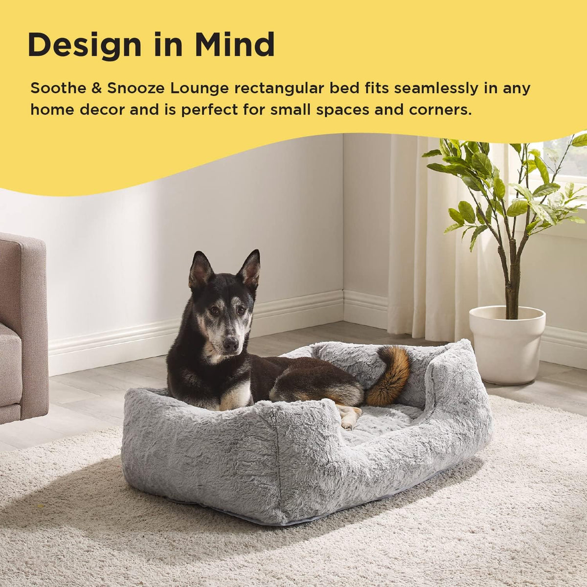 Best Friends by Sheri Lounge Dog Bed, Lux Faux Fur, Gray, 36" x 27"
