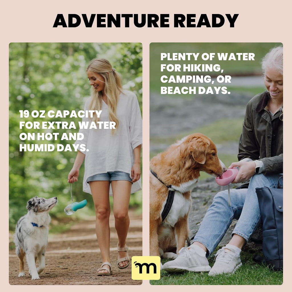 MalsiPree Dog Water Bottle - 19 Oz, Black, BPA-Free - Portable & Lightweight Water Dispenser with Bowl for Dogs - Leak-Proof for Travel, Trail Hiking, Park Visit, Camping & Beach Days