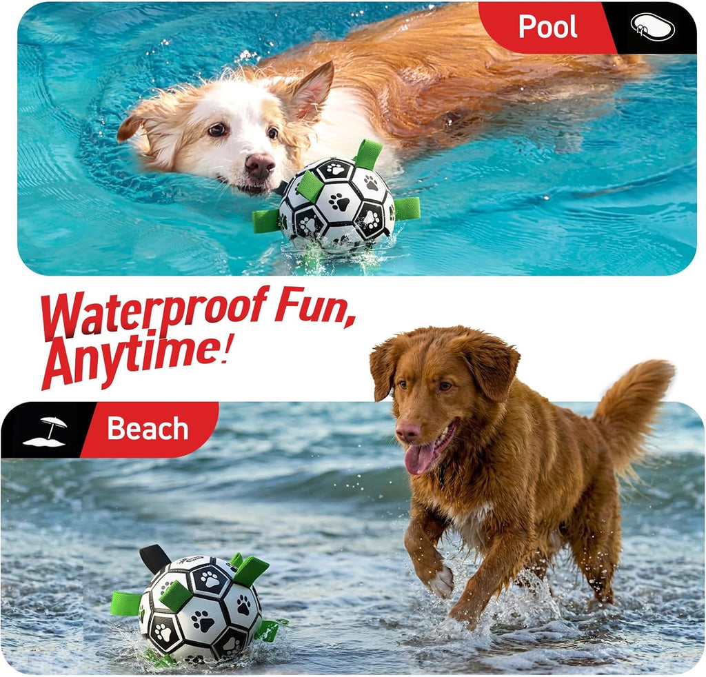 QDAN Large Dog Toys, Soccer Ball for Dogs with Straps, Herding Dog Balls | Interactive Soccer Toys for Tug of War, 8 Inch Dog Ball for Medium Large Puppy, Birthday Toy for 30-90 lbs Dogs, Water Toy