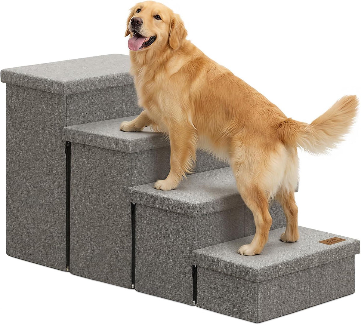 Zerbuger Dog Stairs with Storage, Grey 4 Steps Dog Ramp no Condo for Bed