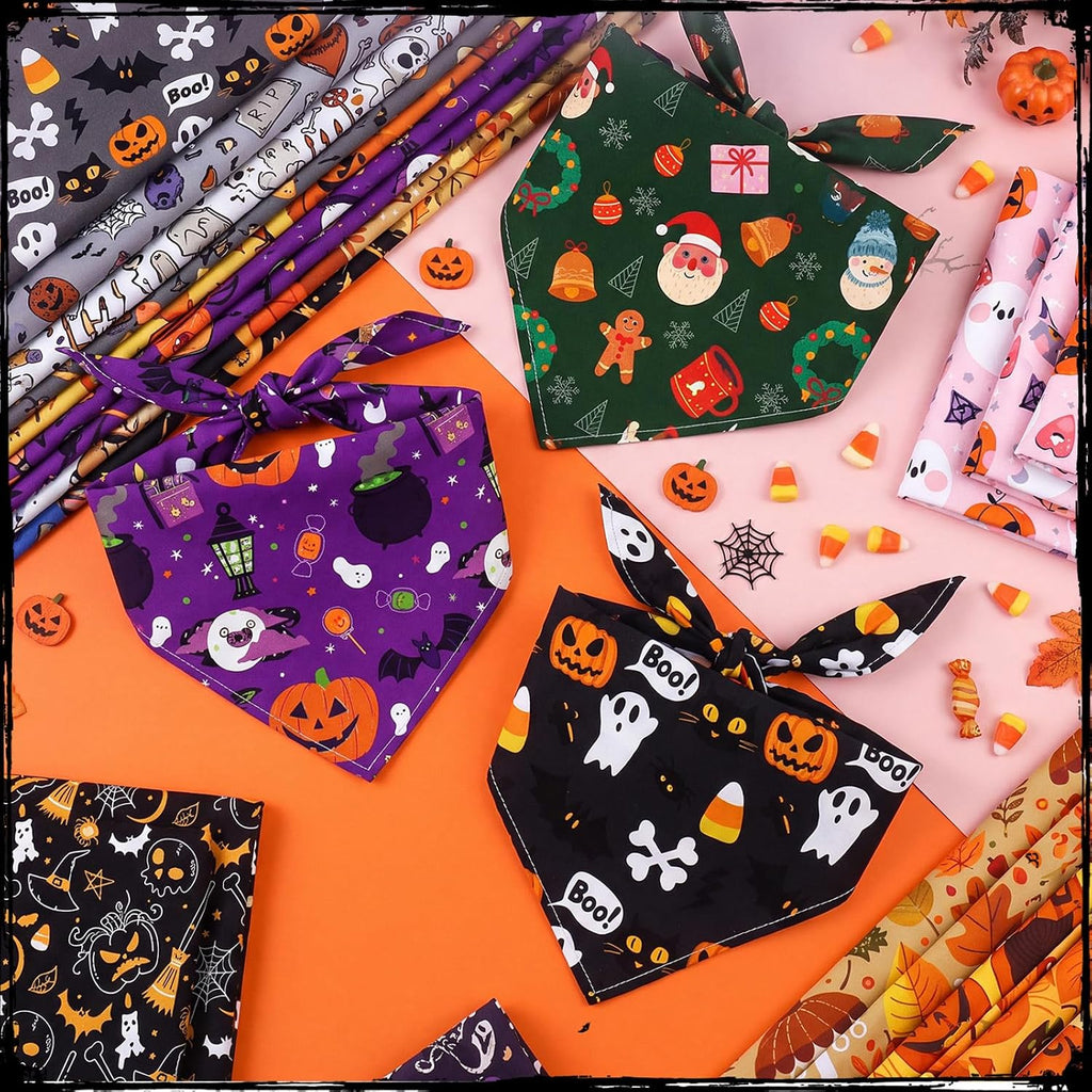 Huhumy 100 Pcs Seasonal Dog Bandanas Bulk Halloween Bandana for Large Dog