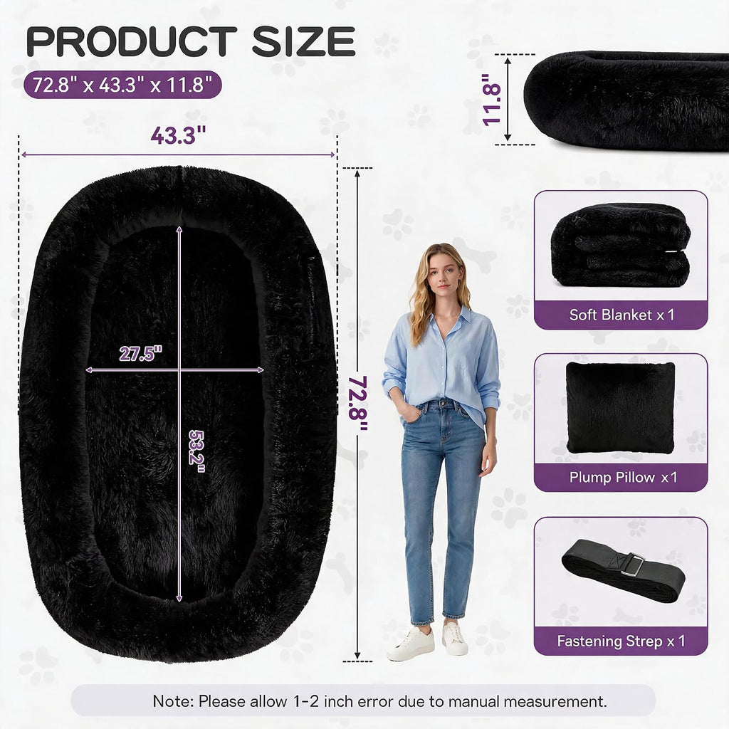 Human Dog Bed, Oversized Plush Lounger Bed with Plump Pillow and Blanket