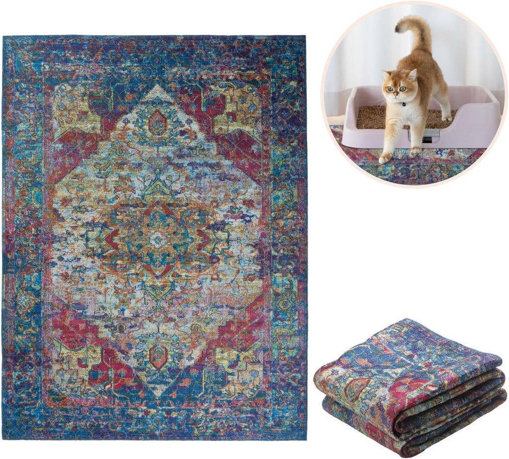 Lovewag Cat Litter Mat, Litter Box Mat, Bohemian Jewel, 36x48, 2 Pack | Washable litter mat cover, kitty litter mat & cat mat for litter box, litter trapping mat, prevents tracking, multi-cat