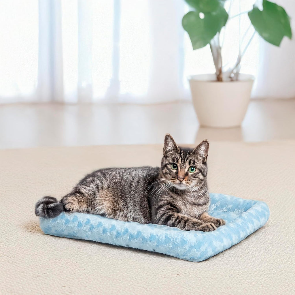 QuietTime by MidWest 18" Dog Crate Bolster Bed, Fashion Blue, Toy Breeds | Faux Fur Crate Mat, Measures 15.75 x 11.02 x 2.36 Inches, Machine Washable Pet Bed, Fits Most 18-Inch Dog Crates