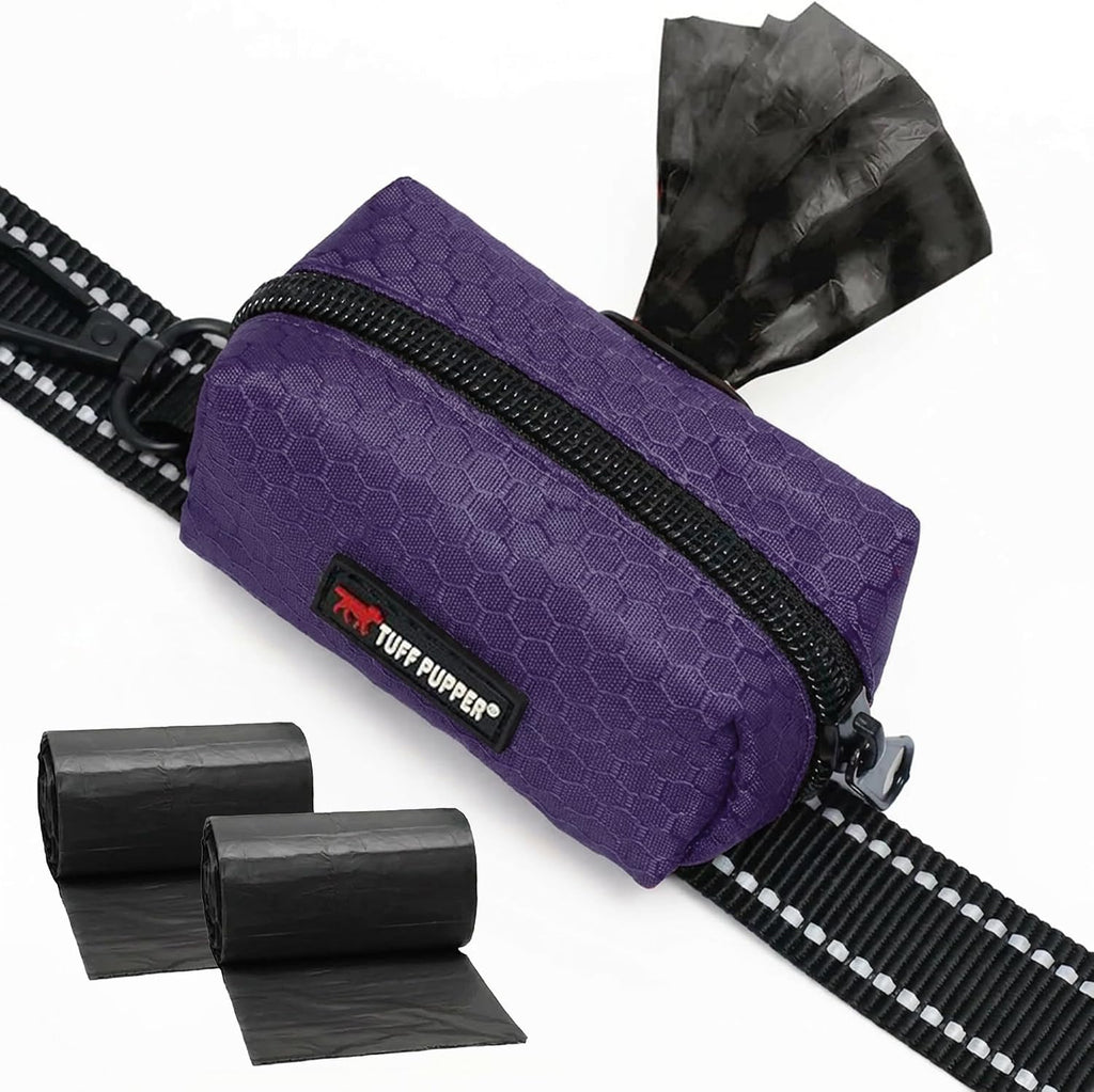 Tuff Pupper Dog Poop Bag Holder | Works with Any Dog Leash | Zippered Waste Bag Dispenser | Waterproof with Rust-Proof Clip | Convenient Lightweight Design | Includes 2 Rolls of Leak-Proof Bags