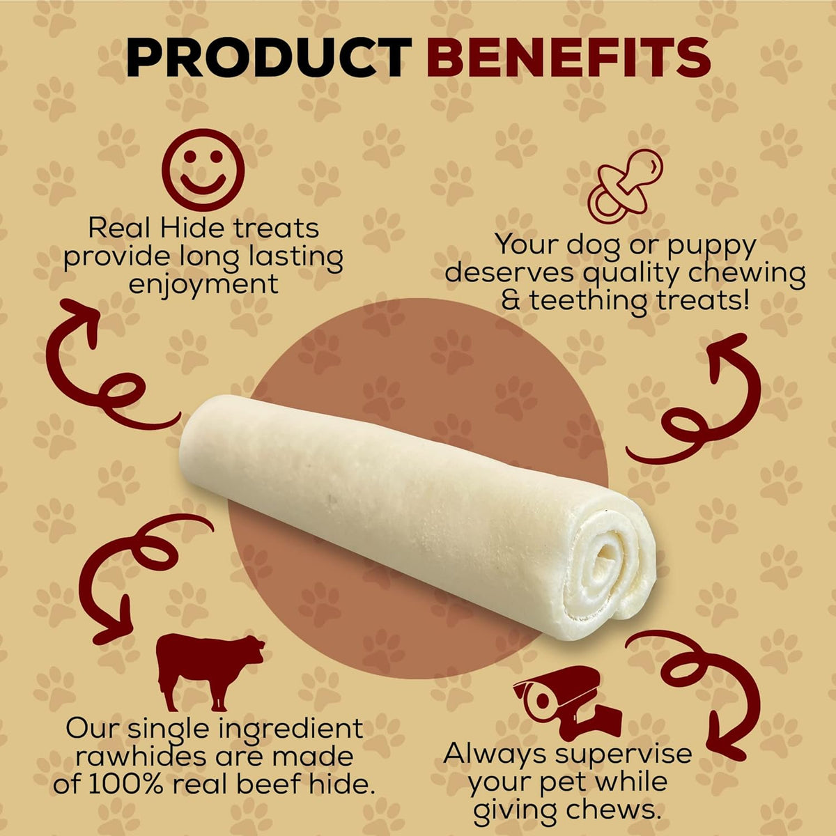 Real Hide All Natural Dog Chew Treats, 9-10 Inch, 20 Count