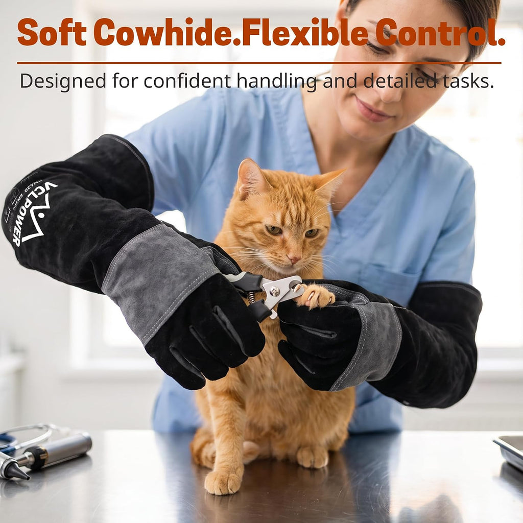 vclpower Animal Handling Gloves, Bite Proof Double Leather, 24 in, Size M