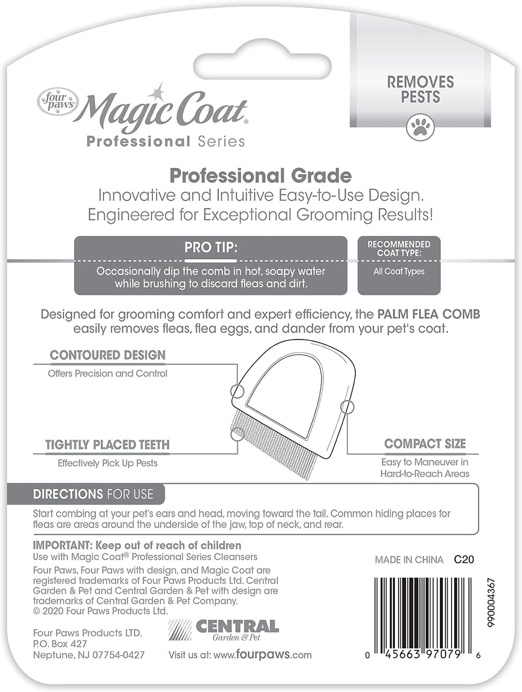 Four Paws Magic Coat Professional Series Contoured Palm Flea Comb for Dogs
