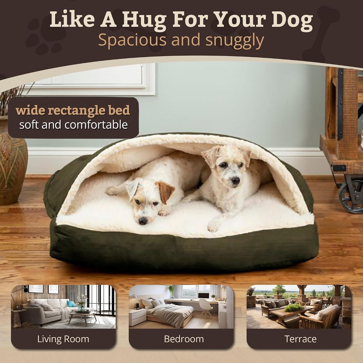 Snoozer Rectangle Cozy Cave Dog Bed, Hooded Dog Bed, Olive (S)