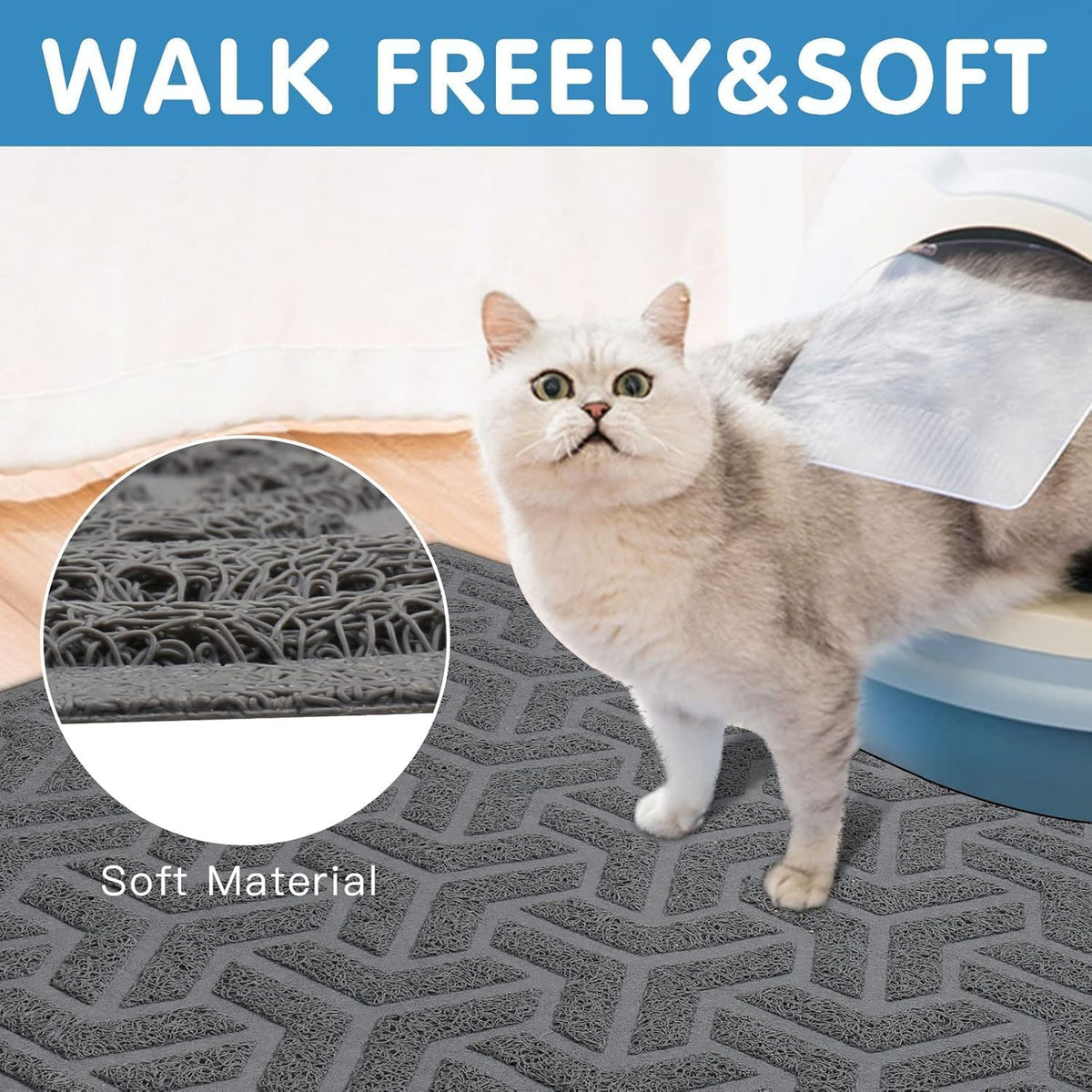 UPSKY Waterproof Cat Litter Mat Large 35" x 47" Soft on Kitty Paws, Gray | Litter Box Mat, Cat Litter Mat Litter Trapping Mat, Waterproof Scatter Control, For Indoor Cats, Easy to Clean