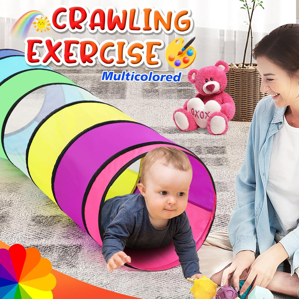 Kids Play Tunnel for Toddlers, Colorful Pop Up Crawl Through Tunnel Play Tent for Baby or Dog Cat Pet with Breathable Mesh, Collapsible Gift for Boy Girl Game Indoor Outdoor Toy